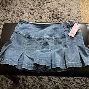 Wild Fable Blue Denim Mini Skirt with Pleats